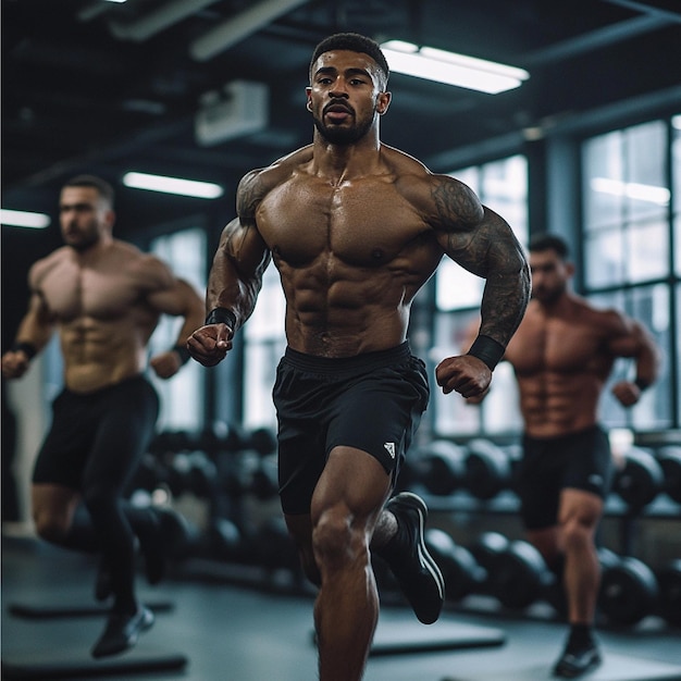 Men working out in gym