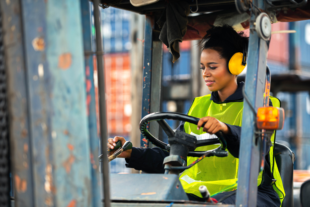 Forklift operator at port